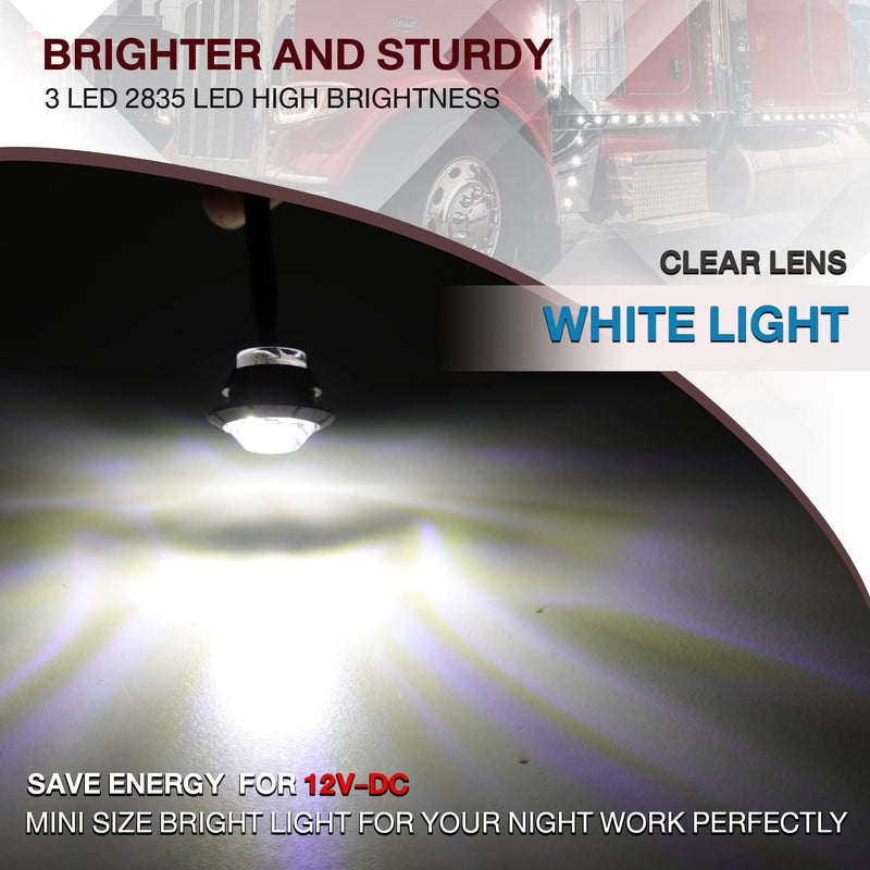 TMH (Pack of 20) 3/4 Inch Mount White LED Clearance Bullet Marker lights, Side LED marker lights for trailer Truck RV Car Bus Van - Image 5
